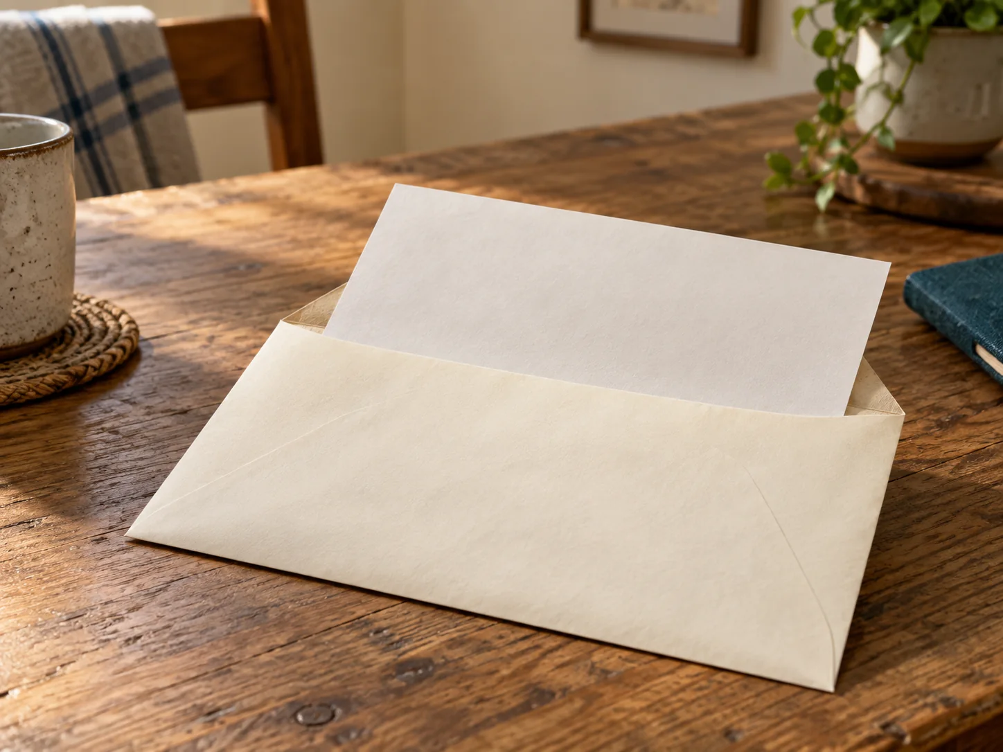 Illustrative blank letter partly pulled from an envelope